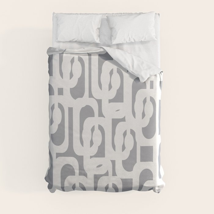 Mid Century Modern Loops Pattern in White and Gray Duvet Cover Gallery Image 8