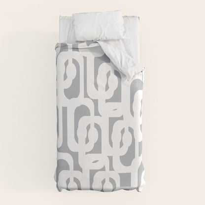 Mid Century Modern Loops Pattern in White and Gray Duvet Cover Gallery Image 10