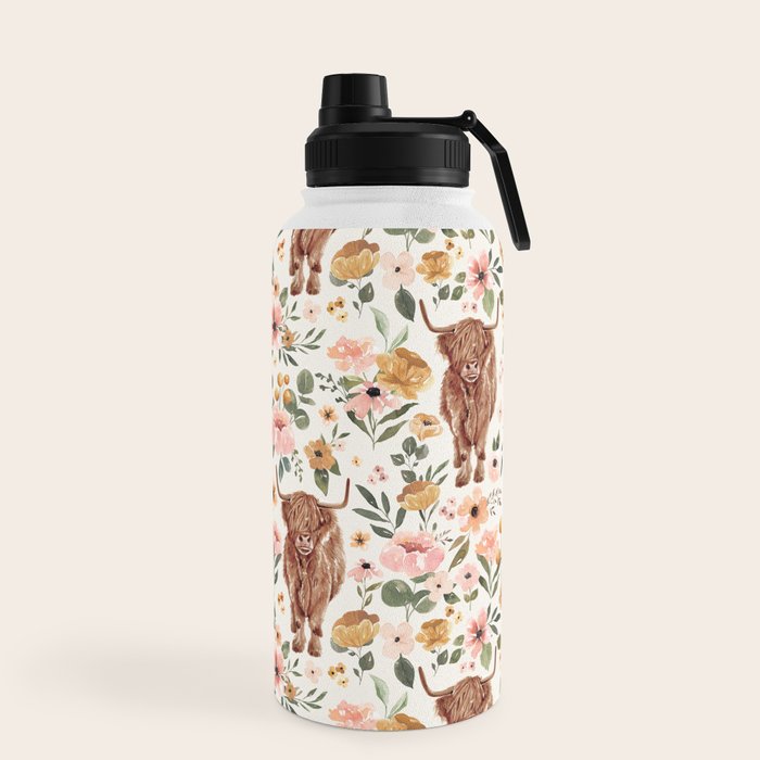Cate & Rainn® Charlotte Floral Highland Cow Water Bottle Gallery Image 5