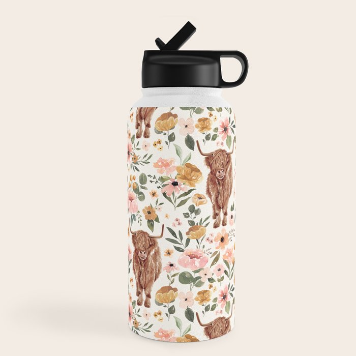 Cate & Rainn® Charlotte Floral Highland Cow Water Bottle Gallery Image 4
