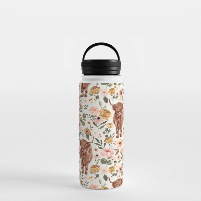 Cate & Rainn® Charlotte Floral Highland Cow Water Bottle Gallery Image 3