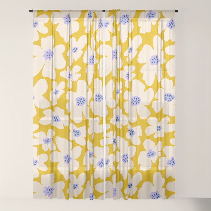 Retro Daisy - yellow, white and purple Window Curtain Gallery Image 22