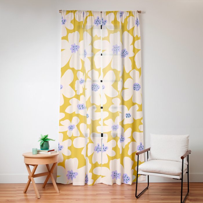 Retro Daisy - yellow, white and purple Window Curtain Gallery Image 12