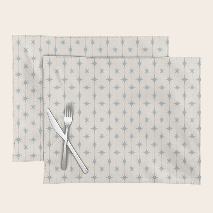 Midcentury Stars and Dots Light Blue Gray and Cream Pattern Placemat Gallery Image 2