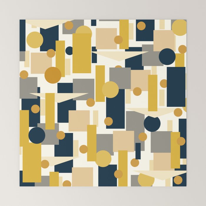 Mid-Century Modern Geometrica Pattern in Navy Blue, Mustard, Grey, Beige, and Cream Mini Art Print Gallery Image 6