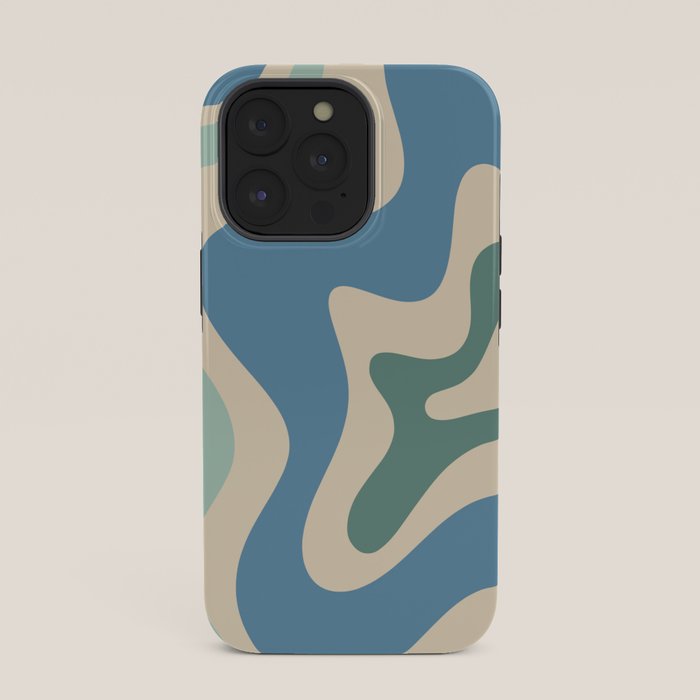 Retro Liquid Swirl Abstract Pattern Blue Aqua Teal Beige iPhone Case Gallery Image 35