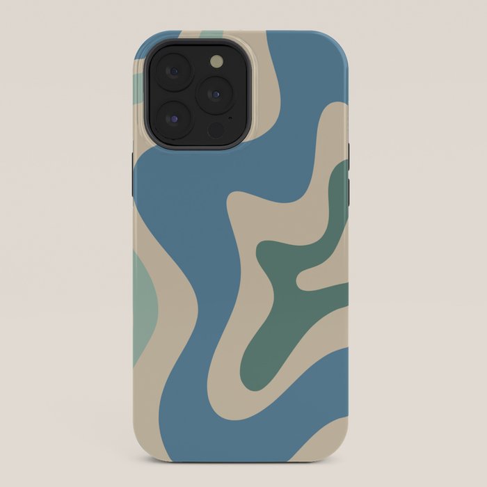 Retro Liquid Swirl Abstract Pattern Blue Aqua Teal Beige iPhone Case Gallery Image 36