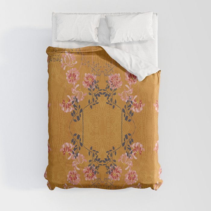 Art Nouveau floral pattern with lines - Honey Duvet Cover Gallery Image 3