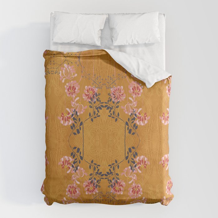 Art Nouveau floral pattern with lines - Honey Duvet Cover Gallery Image 6