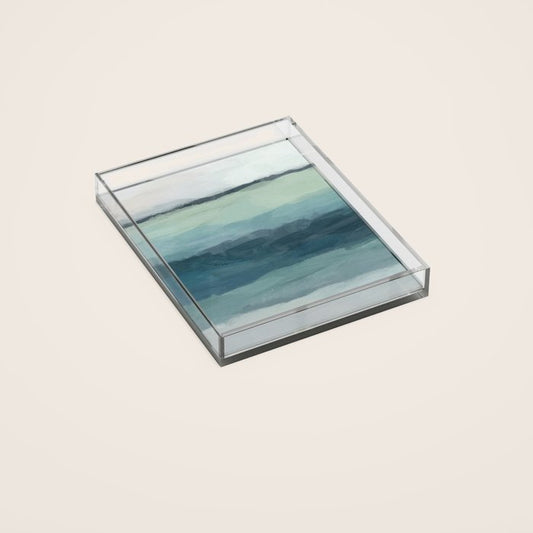 Sea Levels - Seafoam Green Mint Navy Blue Abstract Ocean Art Painting Acrylic Tray Gallery Image 2