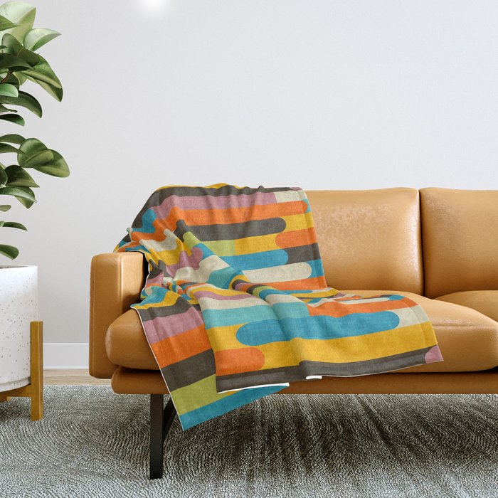 Retro Color Block Popsicle Sticks Orange Throw Blanket Gallery Image 1