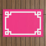 Light Hot Pink and White Greek Key Outdoor Rug Gallery Image 1