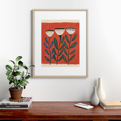 Terracotta Folk Blooms Framed Art Print Gallery Image 21