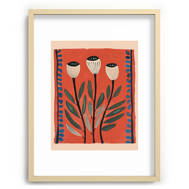Terracotta Poppy Pod Folk Art Framed Art Print Gallery Image 73