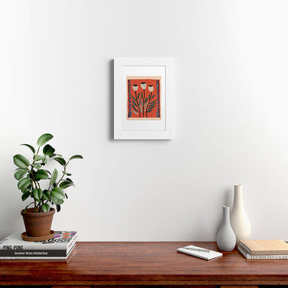 Terracotta Poppy Pod Folk Art Framed Art Print Gallery Image 52