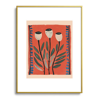 Terracotta Poppy Pod Folk Art Framed Art Print Gallery Image 92