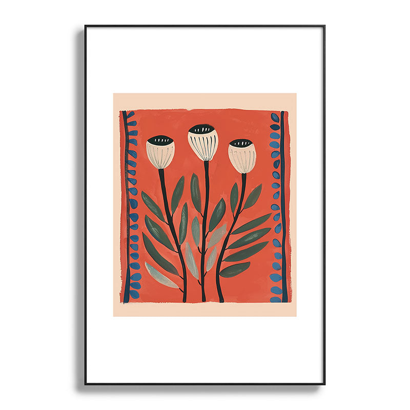 Terracotta Poppy Pod Folk Art Framed Art Print Gallery Image 87