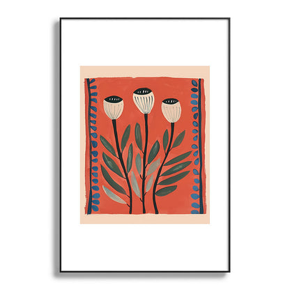 Terracotta Poppy Pod Folk Art Framed Art Print Gallery Image 87