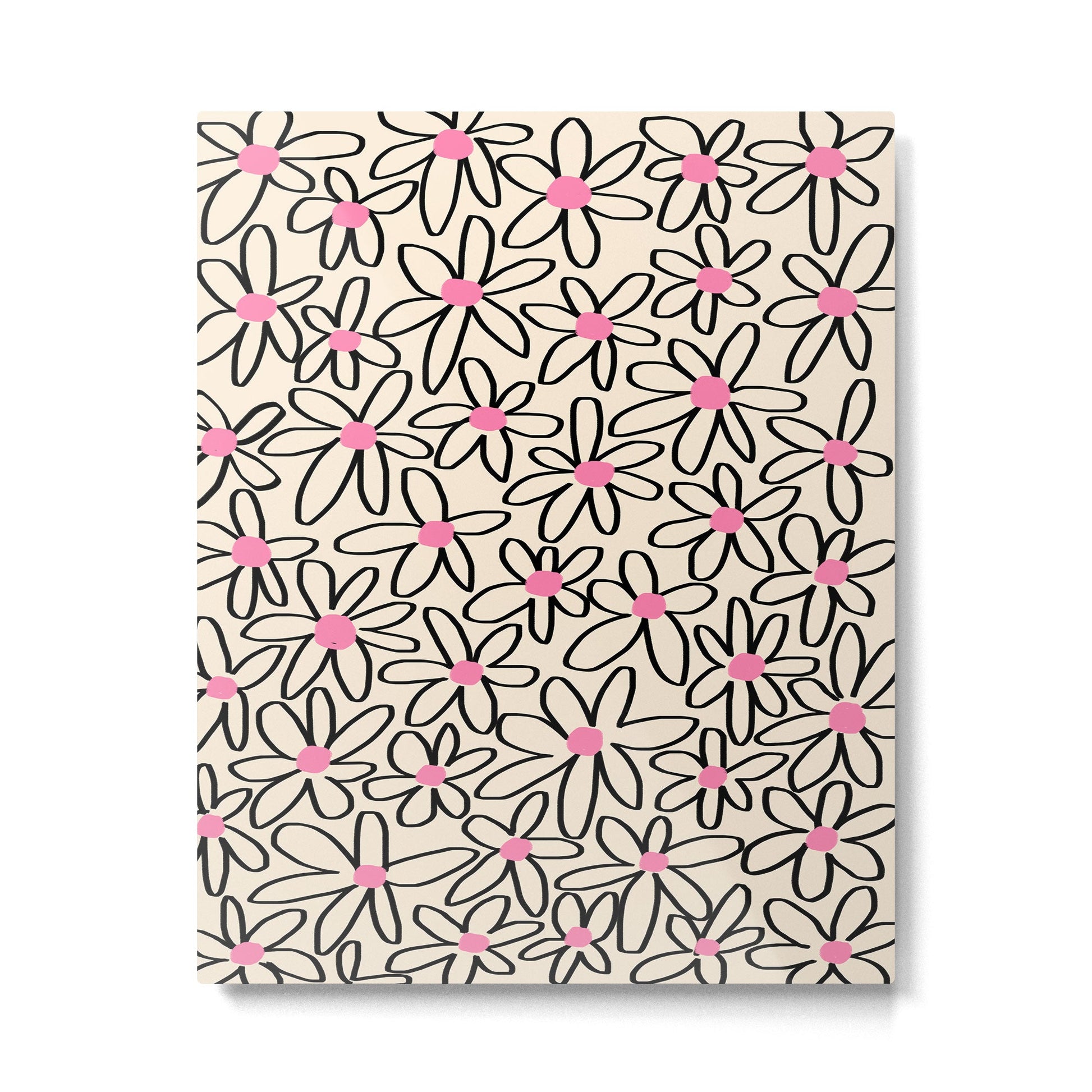 Joyful Flower Lines - b/w pink Metal Print Gallery Image 2