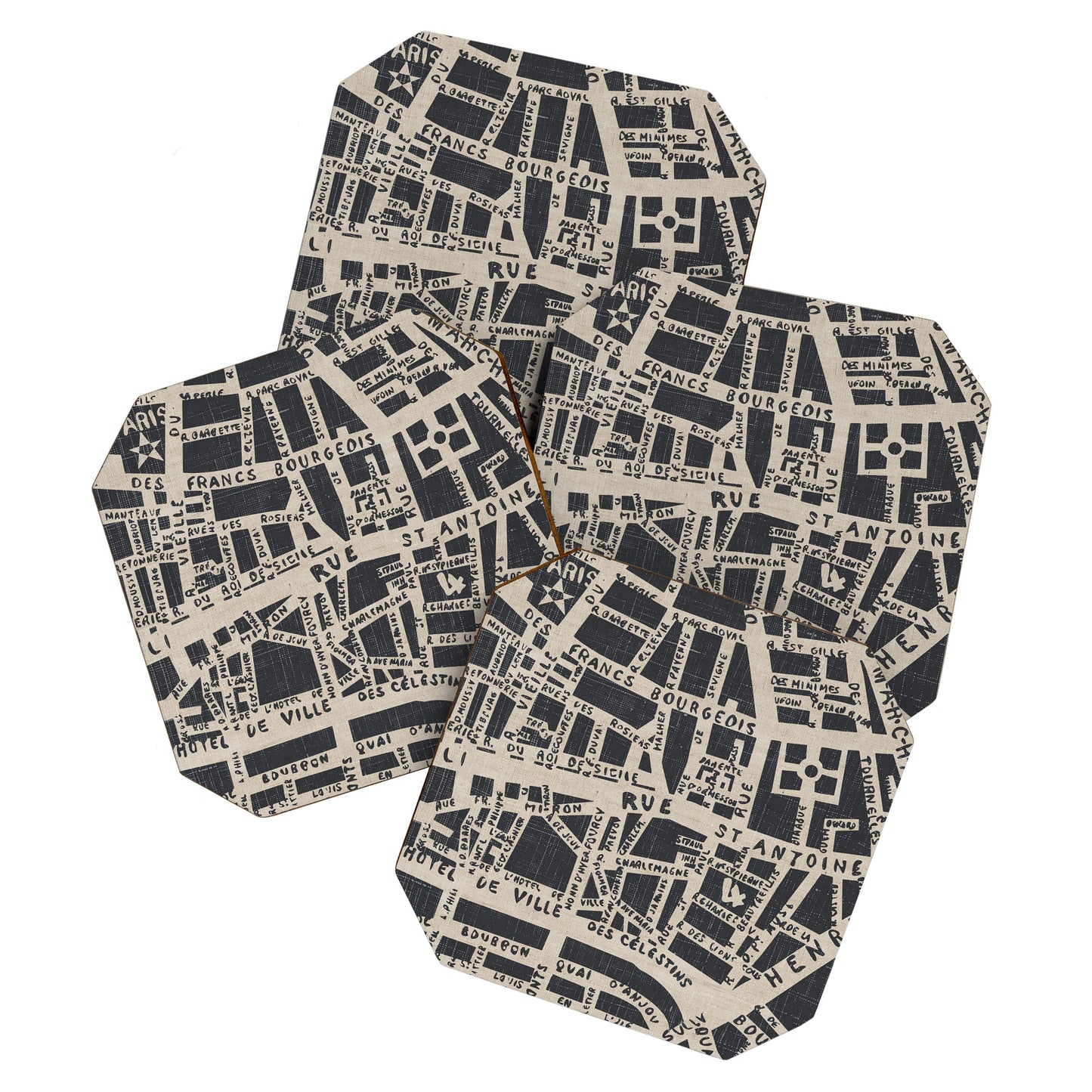 PARIS MAP BLACK RUSTIC Coaster Gallery Image 1