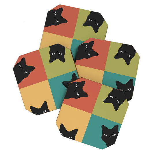 Black Cat Peeking 2x2 Coaster Gallery Image 1