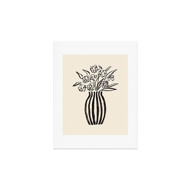 Stripe Flower Vase - Black and White Art Print Gallery Image 2