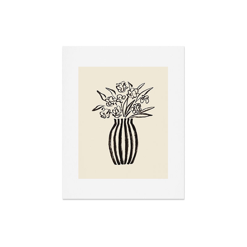 Stripe Flower Vase - Black and White Art Print Gallery Image 5