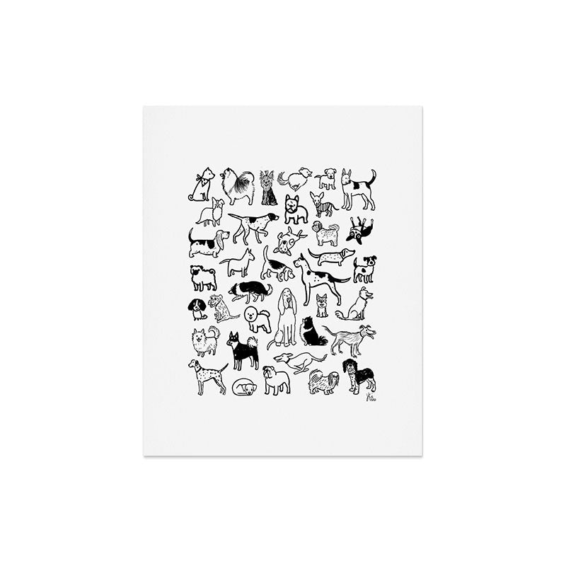 Black and White Dog Drawings | Cute Dog Breeds Pattern Art Print Gallery Image 7