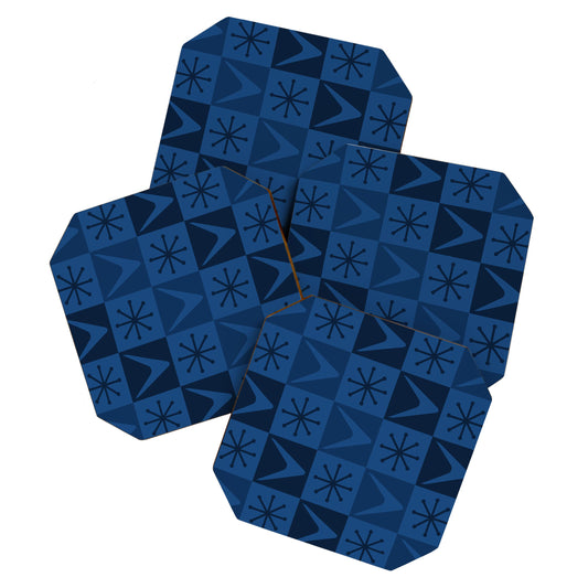 Atomic Age Art Checkered Boomerangs Dark Blue Coaster Gallery Image 1