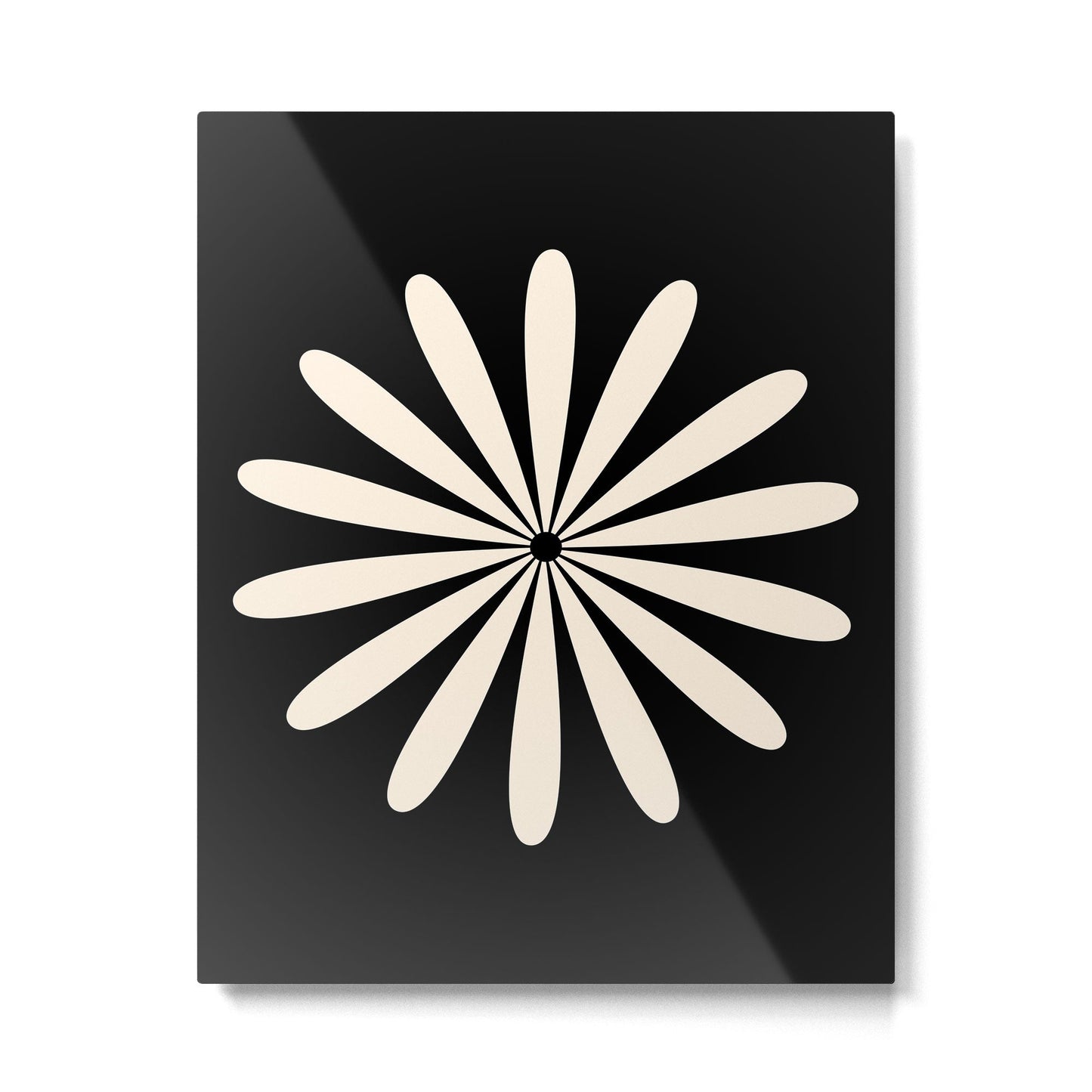Big Daisy Retro Minimalist Flower Black and Almond Cream Metal Print Gallery Image 1