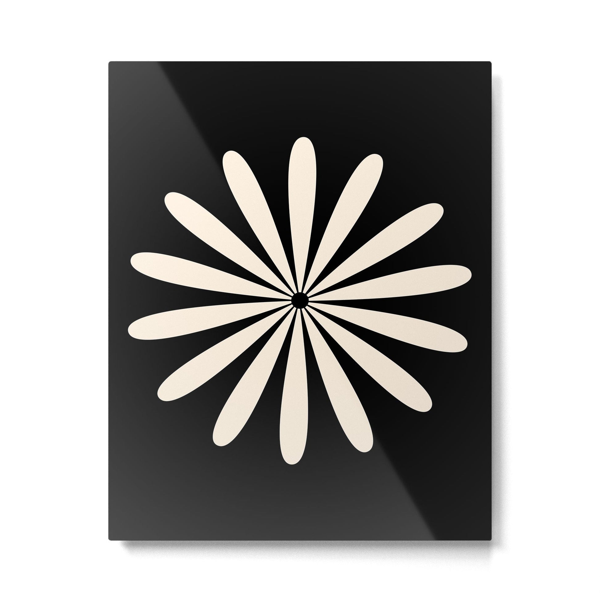Big Daisy Retro Minimalist Flower Black and Almond Cream Metal Print Gallery Image 1
