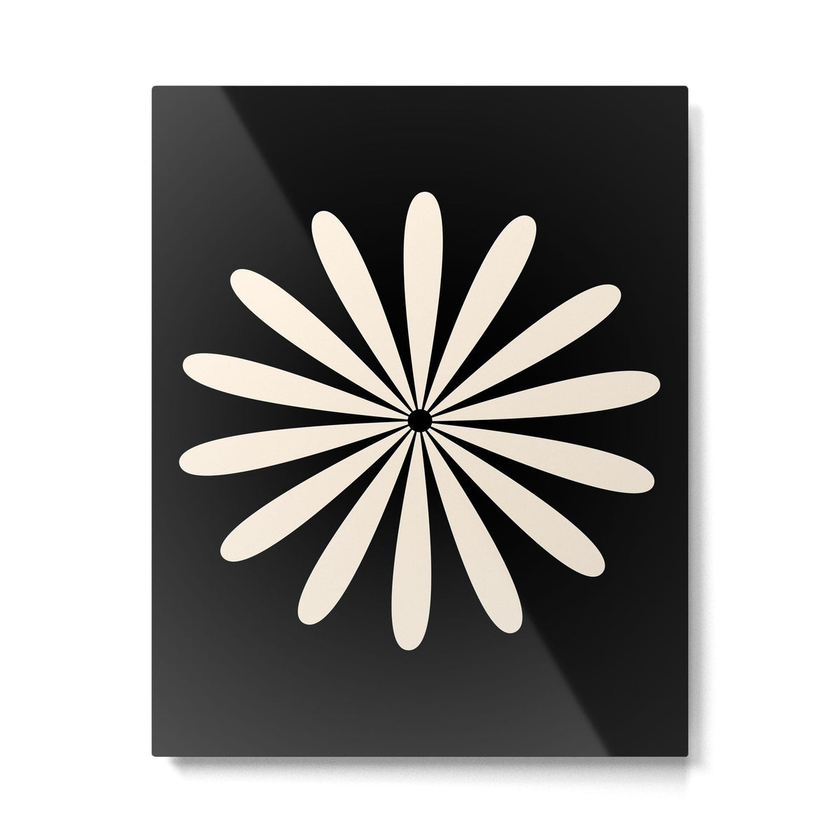 Big Daisy Retro Minimalist Flower Black and Almond Cream Metal Print Gallery Image 3