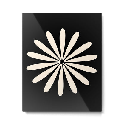Big Daisy Retro Minimalist Flower Black and Almond Cream Metal Print Gallery Image 3