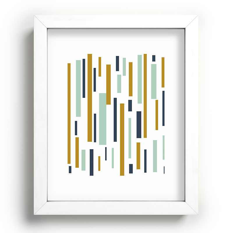 Interrupted Lines Mid-Century Modern Minimalist Pattern in Navy Blue, Teal Mint, Gold Mustard, White Framed Art Print Gallery Image 104