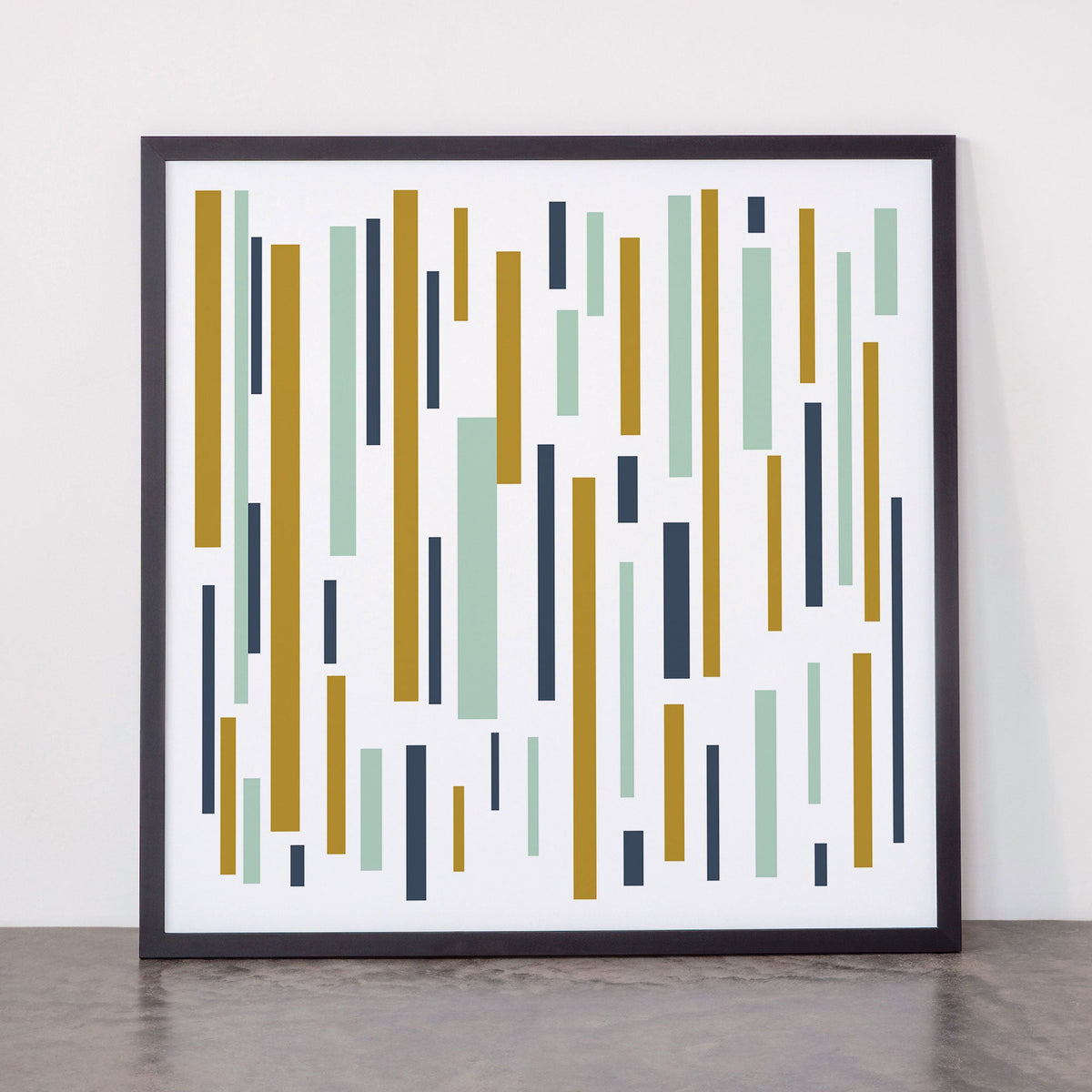 Interrupted Lines Mid-Century Modern Minimalist Pattern in Navy Blue, Teal Mint, Gold Mustard, White Framed Art Print Gallery Image 55