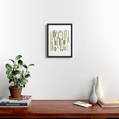 Interrupted Lines Mid-Century Modern Minimalist Pattern in Navy Blue, Teal Mint, Gold Mustard, White Framed Art Print Gallery Image 4