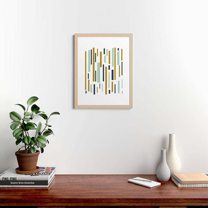 Interrupted Lines Mid-Century Modern Minimalist Pattern in Navy Blue, Teal Mint, Gold Mustard, White Framed Art Print Gallery Image 64