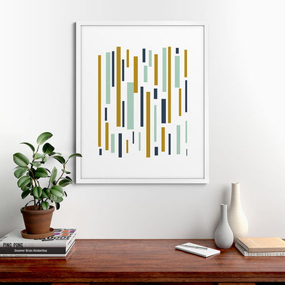 Interrupted Lines Mid-Century Modern Minimalist Pattern in Navy Blue, Teal Mint, Gold Mustard, White Framed Art Print Gallery Image 76