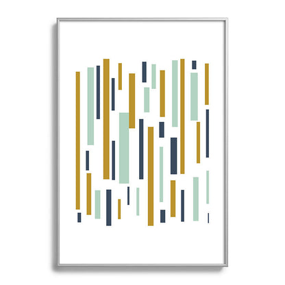 Interrupted Lines Mid-Century Modern Minimalist Pattern in Navy Blue, Teal Mint, Gold Mustard, White Framed Art Print Gallery Image 132
