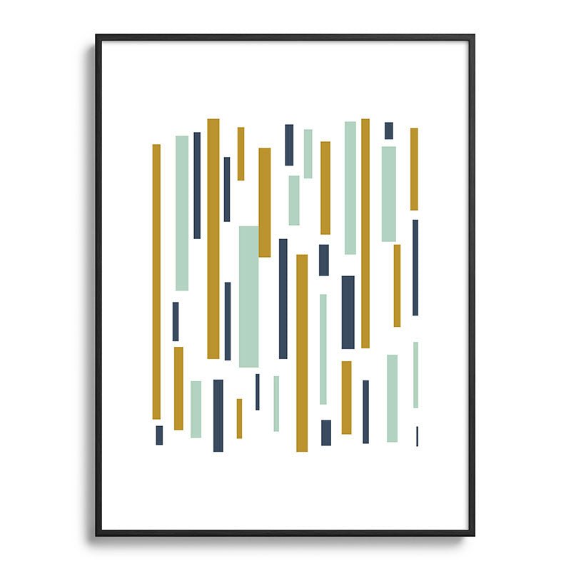Interrupted Lines Mid-Century Modern Minimalist Pattern in Navy Blue, Teal Mint, Gold Mustard, White Framed Art Print Gallery Image 115