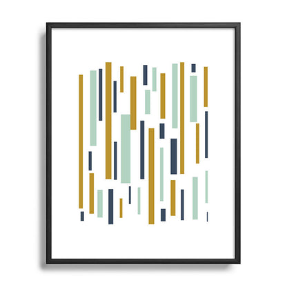 Interrupted Lines Mid-Century Modern Minimalist Pattern in Navy Blue, Teal Mint, Gold Mustard, White Framed Art Print Gallery Image 112