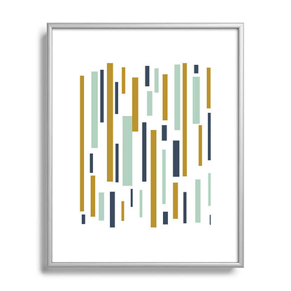 Interrupted Lines Mid-Century Modern Minimalist Pattern in Navy Blue, Teal Mint, Gold Mustard, White Framed Art Print Gallery Image 129