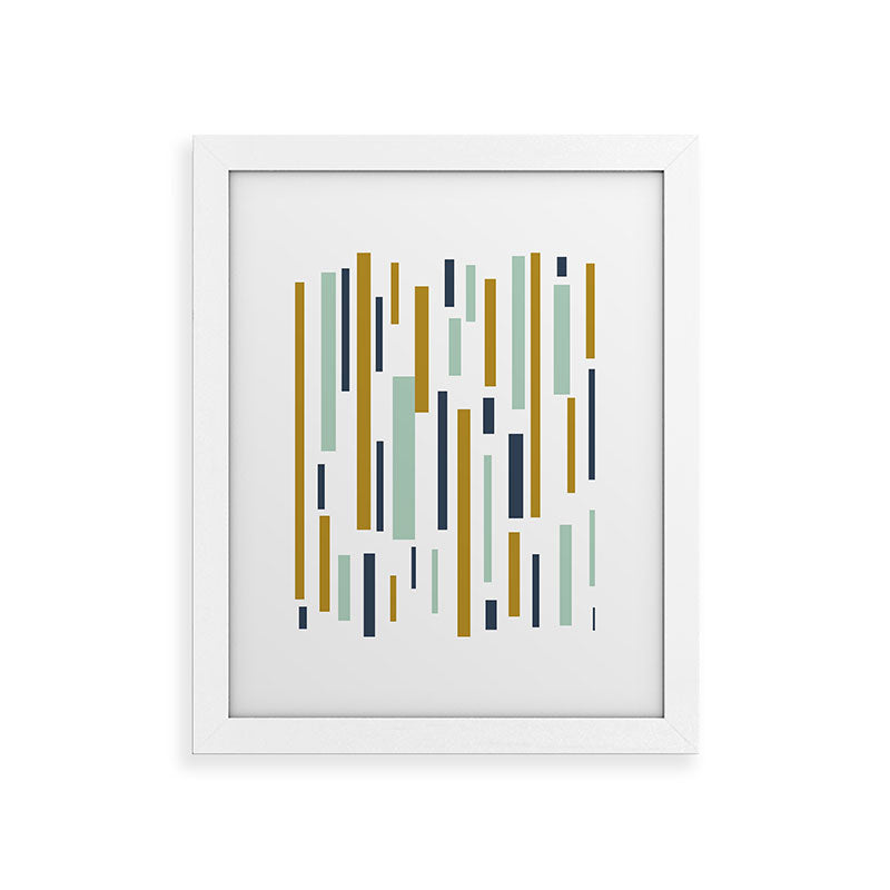 Interrupted Lines Mid-Century Modern Minimalist Pattern in Navy Blue, Teal Mint, Gold Mustard, White Framed Art Print Gallery Image 75