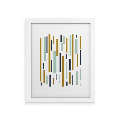 Interrupted Lines Mid-Century Modern Minimalist Pattern in Navy Blue, Teal Mint, Gold Mustard, White Framed Art Print Gallery Image 74