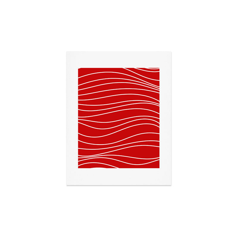Line Waves in Bright Red and White - Minimalist Abstract Pattern Art Print Gallery Image 2