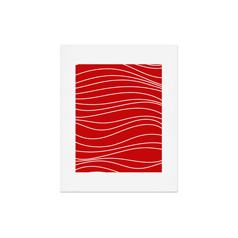 Line Waves in Bright Red and White - Minimalist Abstract Pattern Art Print Gallery Image 4
