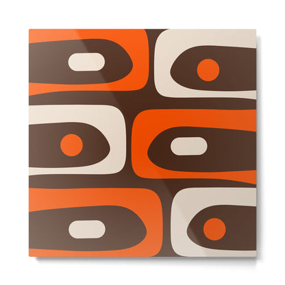 Retro 70s Aesthetic Abstract Mid Century Modern Minimalist Piquet Pattern Brown and Orange Metal Print Gallery Image 5