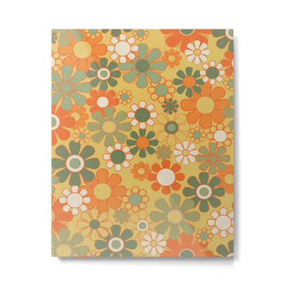 Retro 70s Floral Pattern in Mossy Sage Olive Green Orange Mustard Metal Print Gallery Image 3