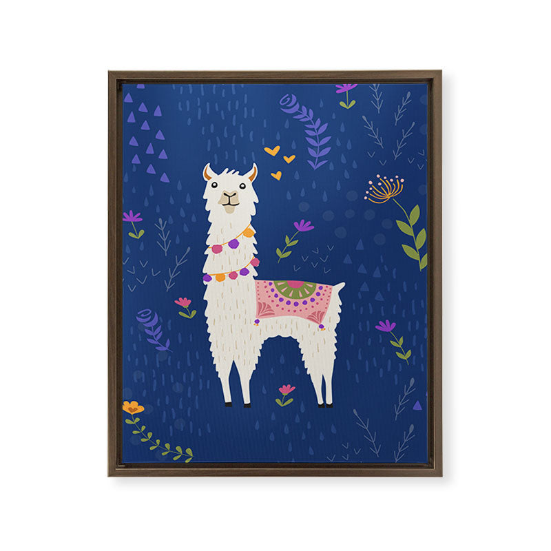 Llama on Blue Framed Canvas Print Gallery Image 9