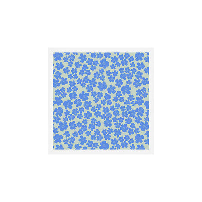 Blue flower blossom scatter on soft green Art Print Gallery Image 2